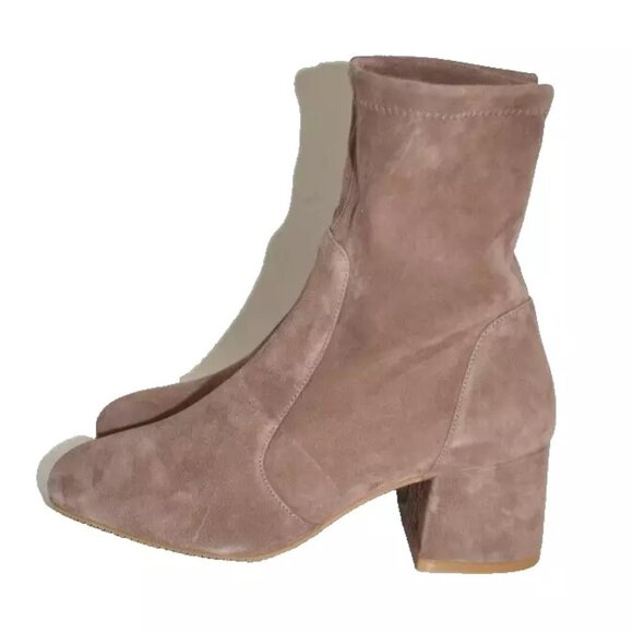 $700 STUART WEITZMAN Flareblock 60MM Suede Booties SQUARE TAUPE SOCK 11.5 (PB22) - Picture 5 of 8